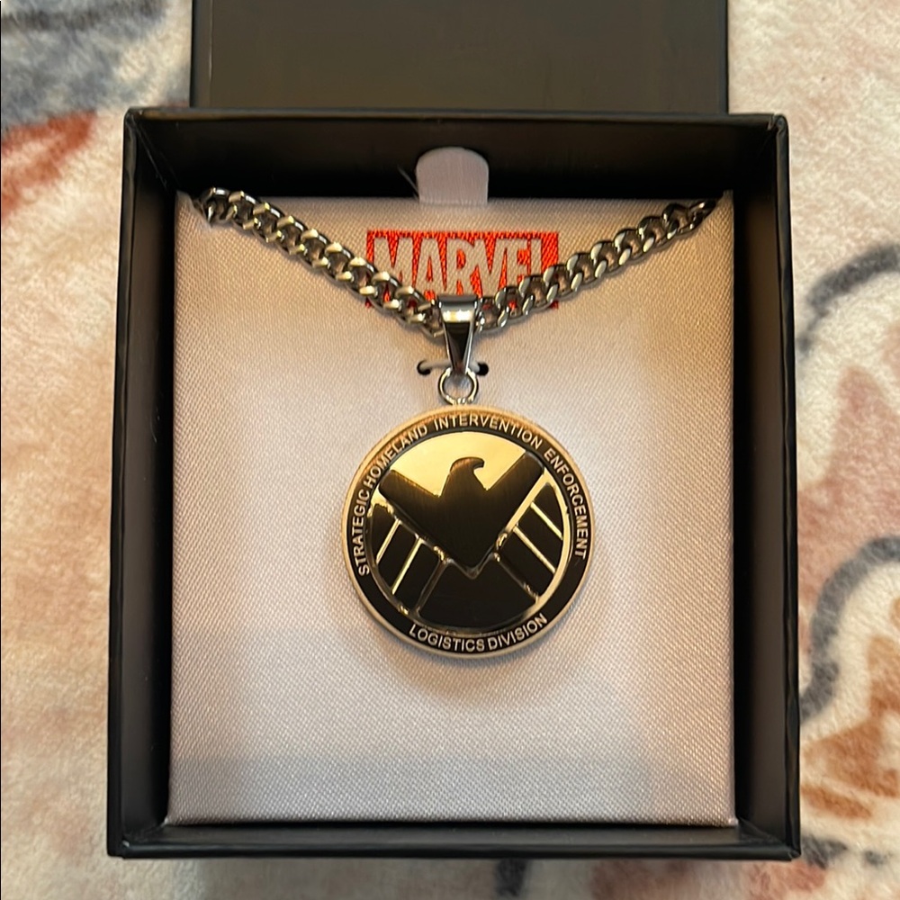 Marvel SHIELD Silver and Black Necklace with Circular Pendant
